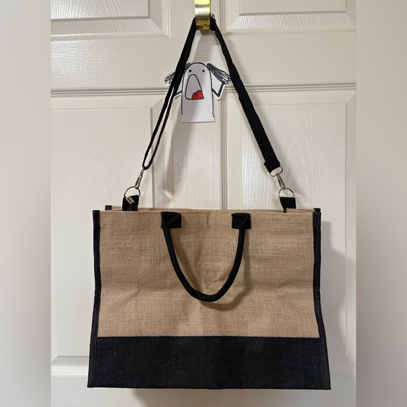 3-Piece Jute “T” Black/Khaki Tote Bag Set - Picture 6 of 14